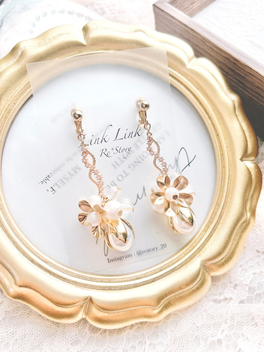 【在庫限り】メタルフラワー 蕾 キラキラ ピアス イヤリング