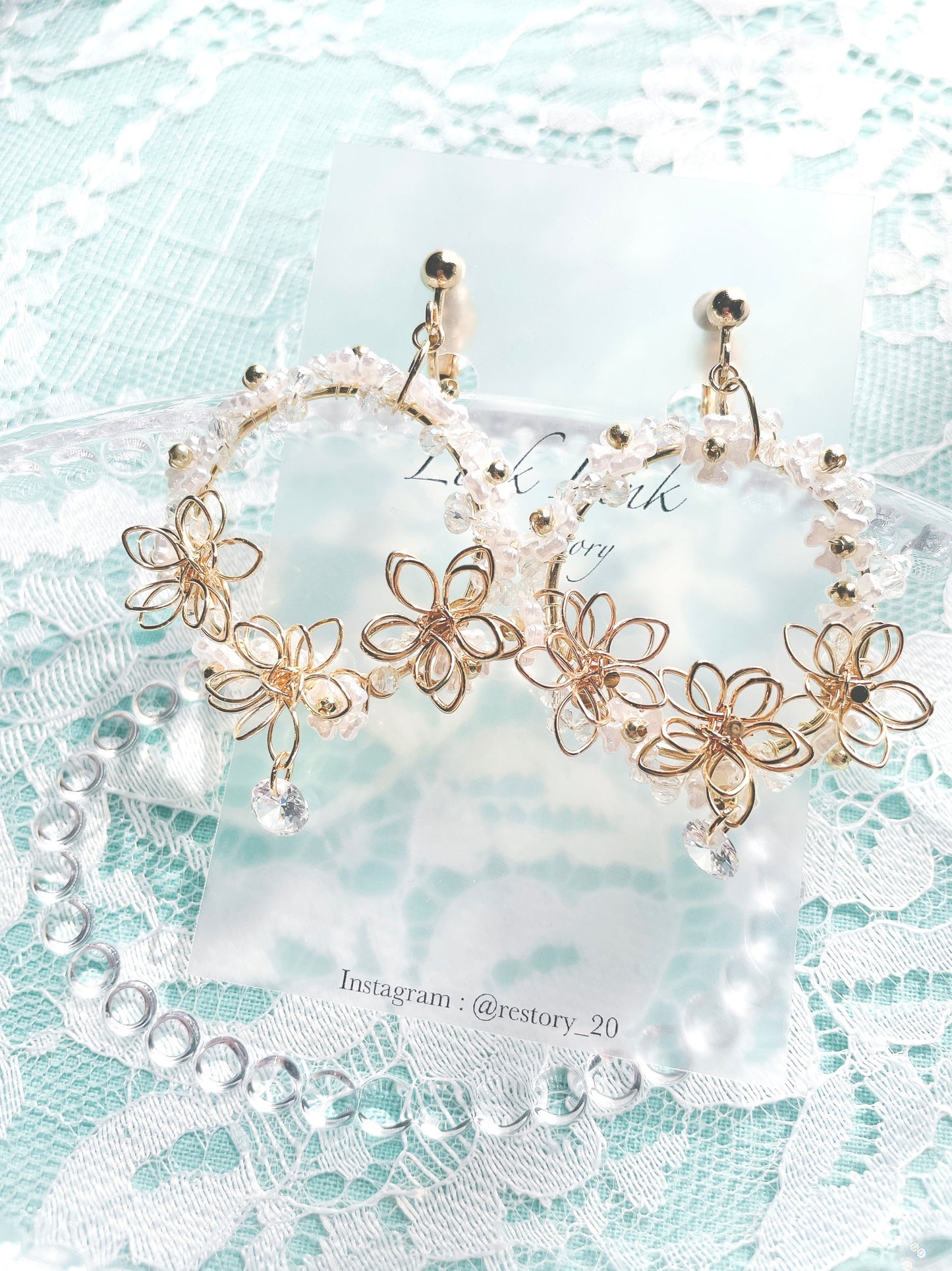 【在庫限り】フラワーフープ お花 キラキラ ピアス イヤリング