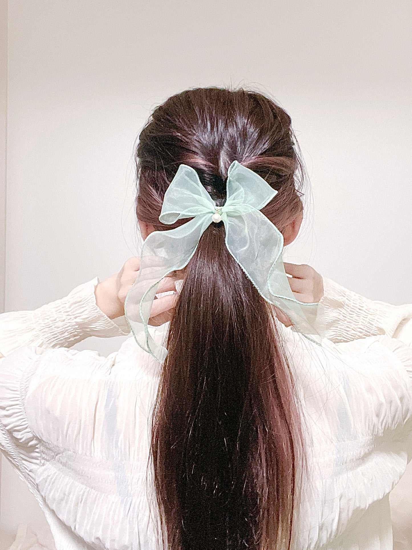 【5color】オーガンジーリボン ポニーフック ヘアゴム付き