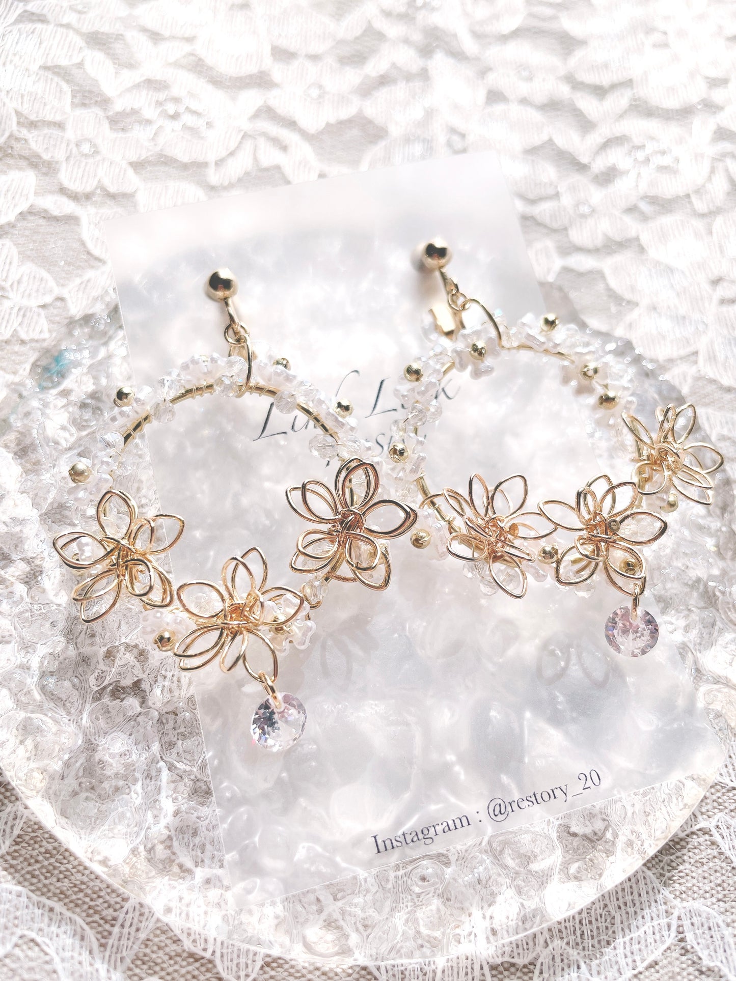 【在庫限り】フラワーフープ お花 キラキラ ピアス イヤリング