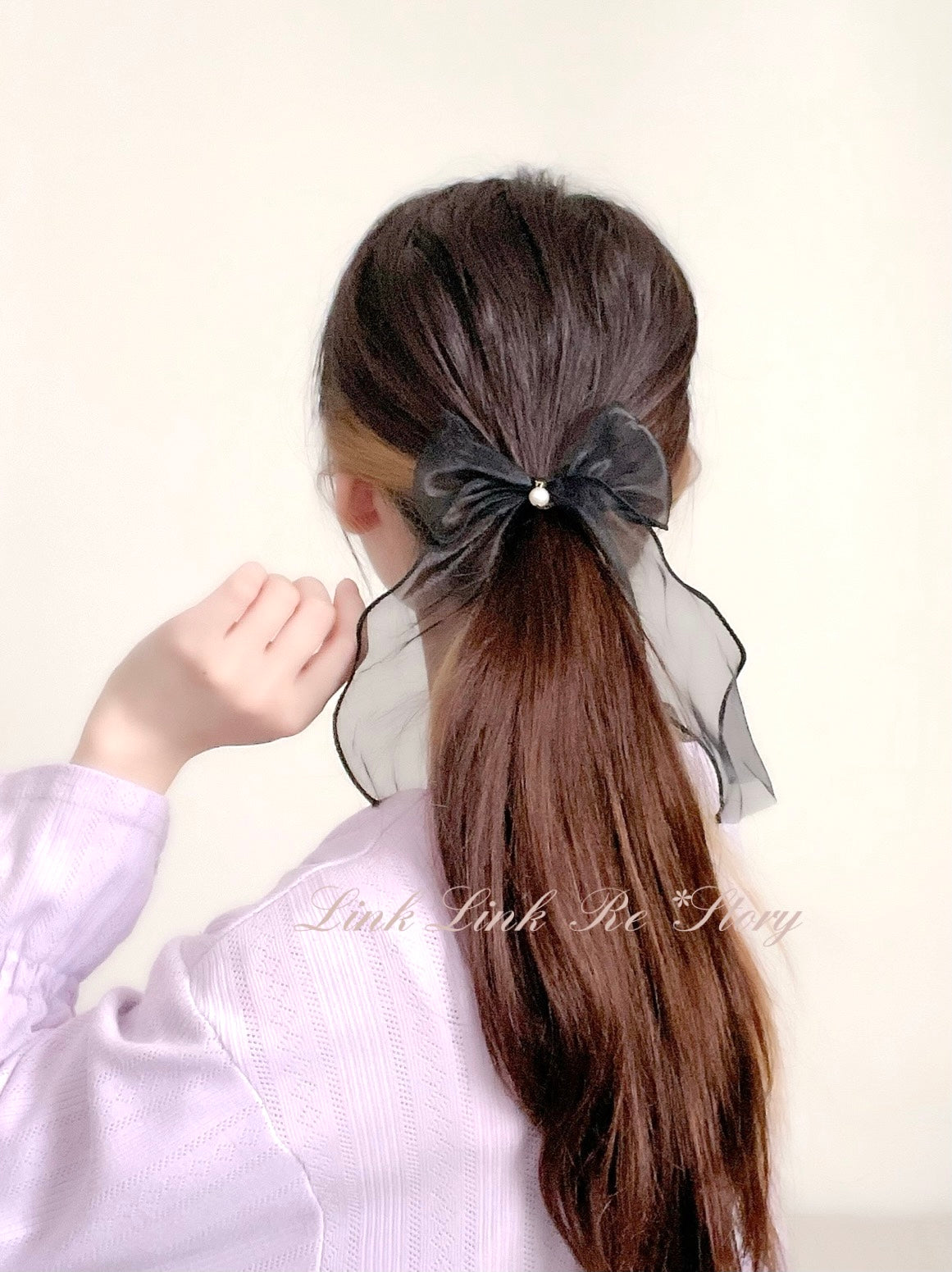 【5color】オーガンジーリボン ポニーフック ヘアゴム付き