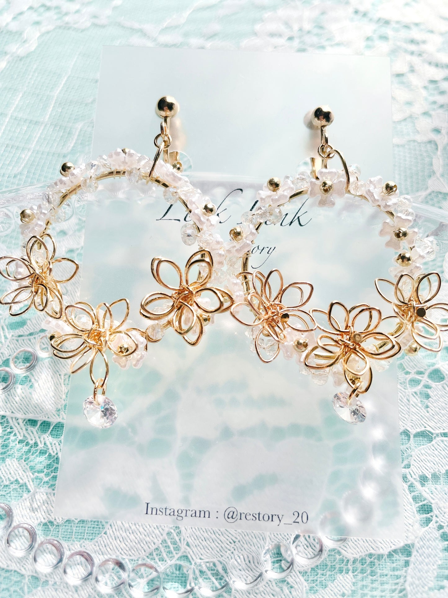 【在庫限り】フラワーフープ お花 キラキラ ピアス イヤリング